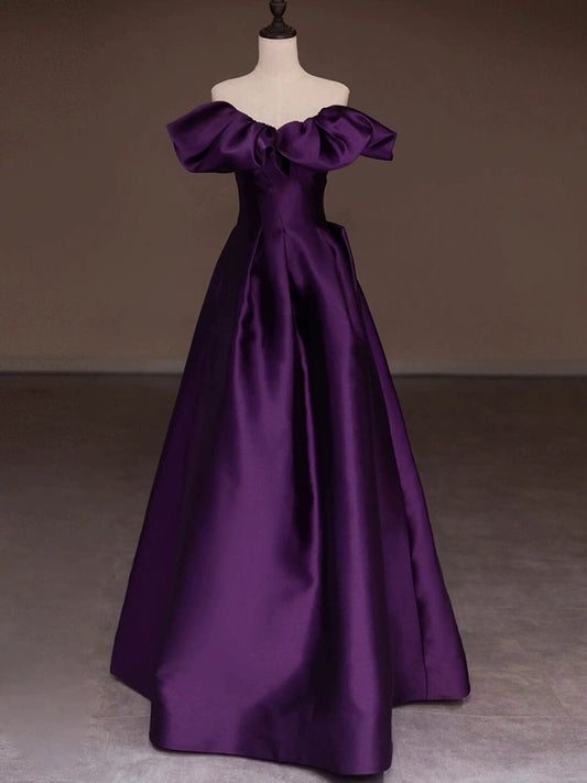 Schulterfreies, langes, violettes Ballkleid aus Satin J8702