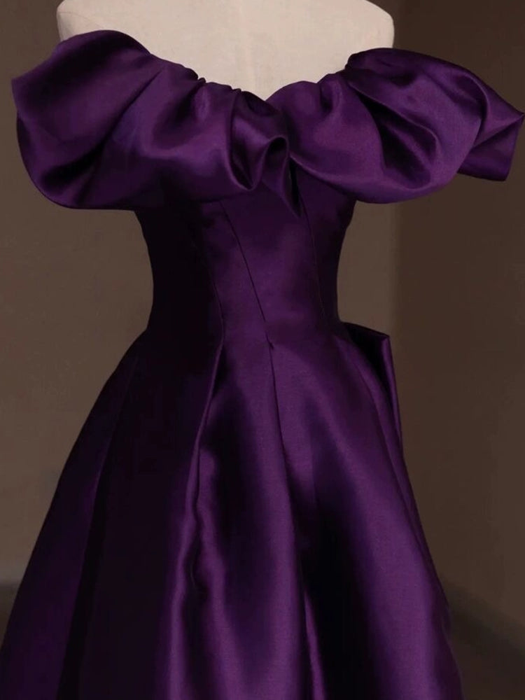 Off The Shoulder Purple Long Prom Dress Satin Evening Dress J8702