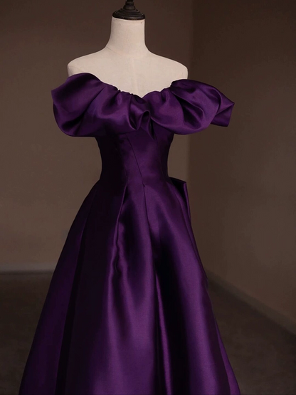 Off The Shoulder Purple Long Prom Dress Satin Evening Dress J8702