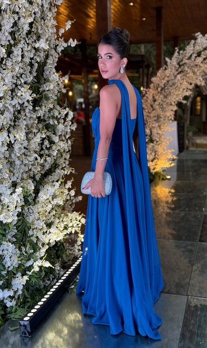 Trägerloses A-Linie Langes Ballkleid Elegantes Hochzeitsgastkleid J8711