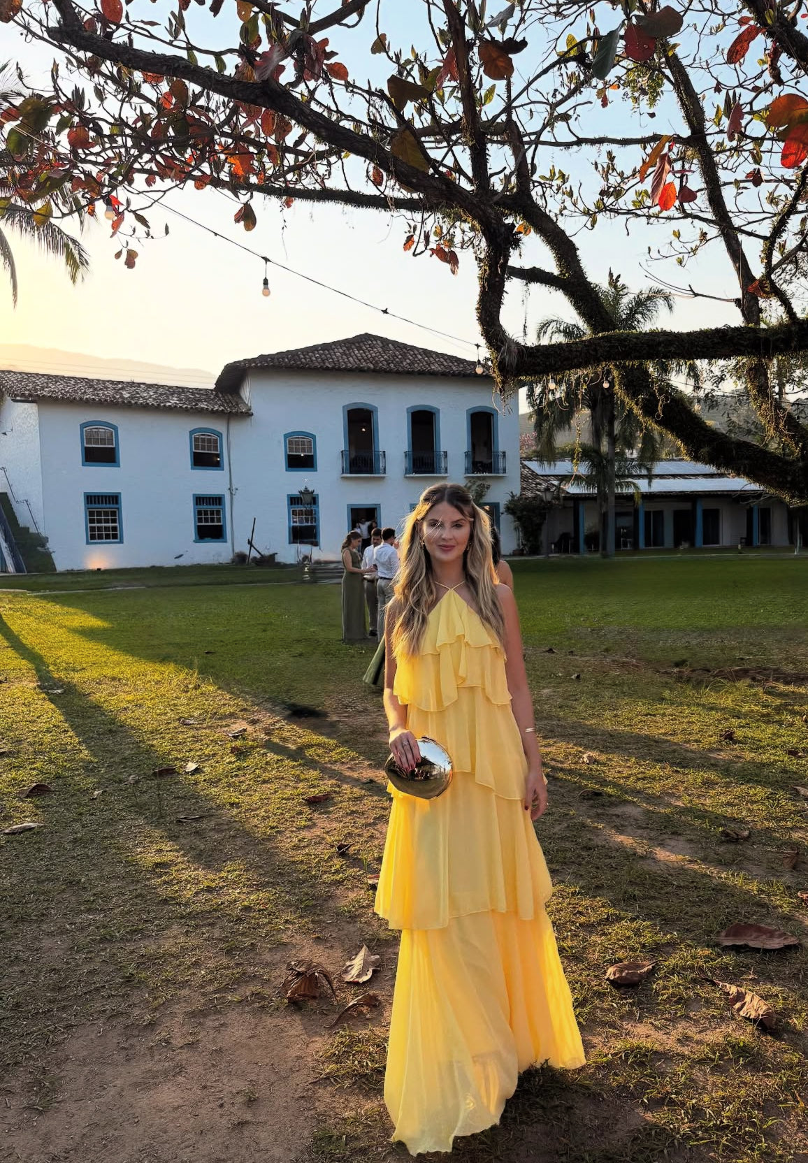 Robe de bal longue jaune à volants, coupe trapèze, tenue de soirée formelle, robe d'invitée de mariage, J8713