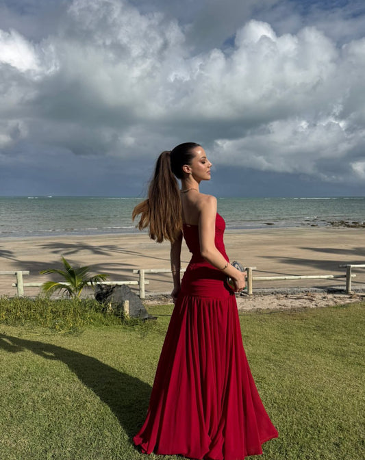 Sweetheart Red A Line Long Prom Dress Wedding Guest Dress J8717