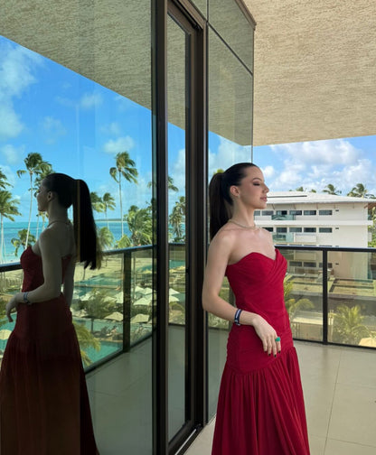 Sweetheart Red A Line Long Prom Dress Wedding Guest Dress J8717