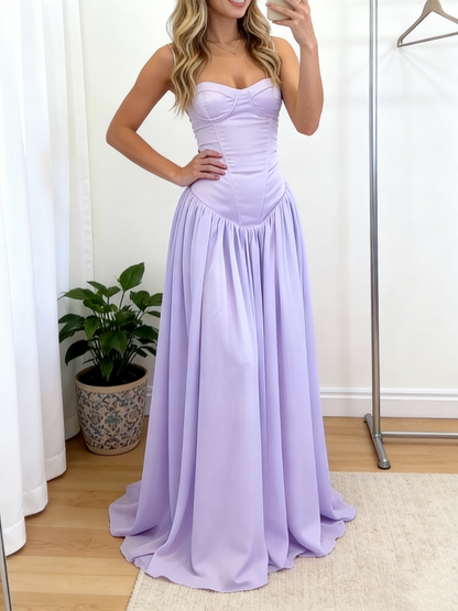 Satin A Line Lilac Long Prom Dress 