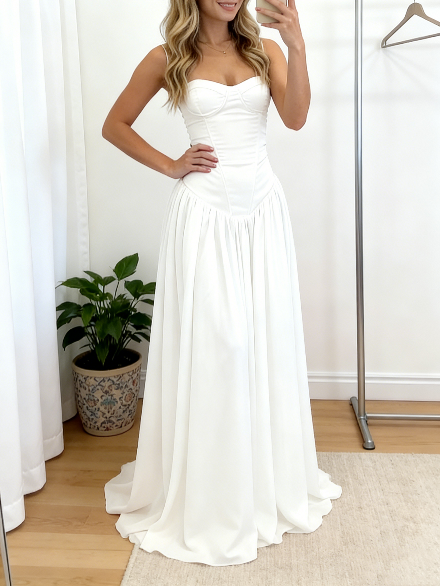 Satin A Line White Long Prom Dress 