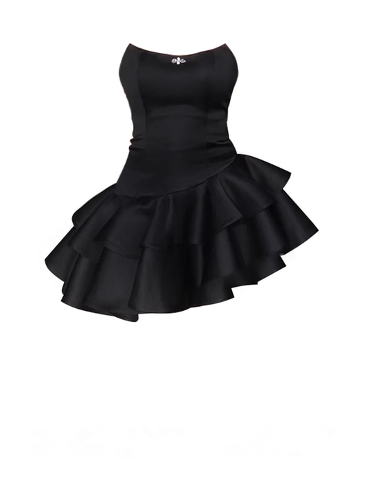 Black Irregular Tube Top Elegant Short Skirt Birthday Dress L16