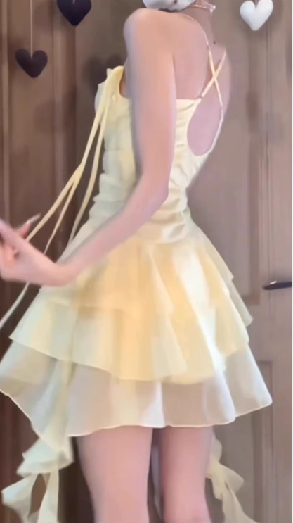 Fairy Summer Short Skirt Ruffle Irregular Spaghetti Strap Dress L18