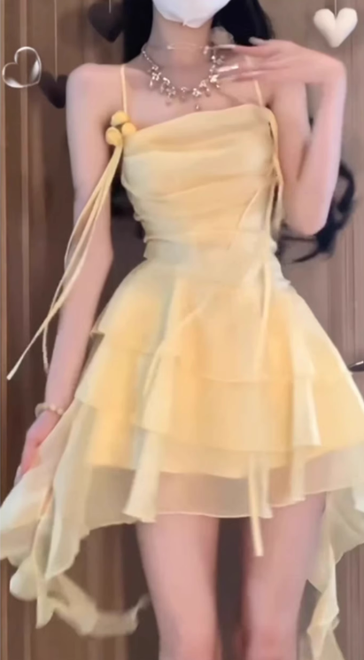 Fairy Summer Short Skirt Ruffle Irregular Spaghetti Strap Dress L18