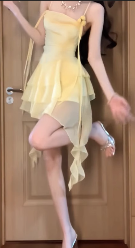Fairy Summer Short Skirt Ruffle Irregular Spaghetti Strap Dress L18