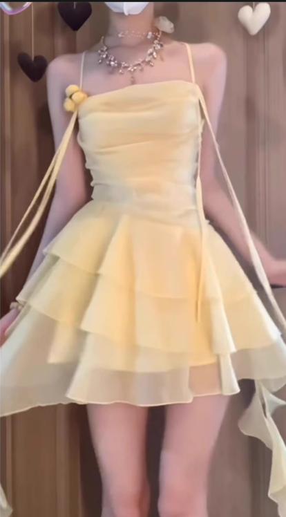 Fairy Summer Short Skirt Ruffle Irregular Spaghetti Strap Dress L18