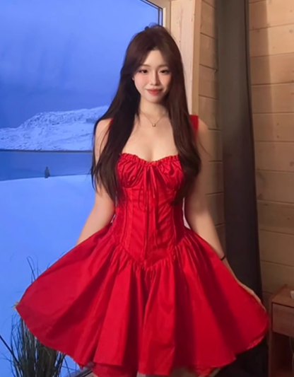 Red Sexy Dress Sleeveless A Ine Mini Skirt L19