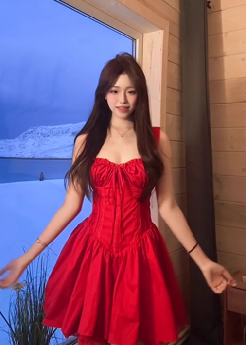 Red Sexy Dress Sleeveless A Ine Mini Skirt L19