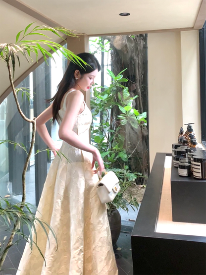 French Style Embroidery Cocktail Dress Retro Charm Slim Fit Waist Birthday Party Dress L72