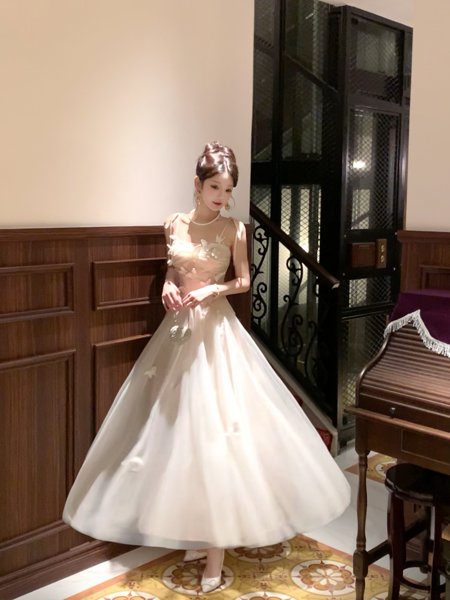 French-style 3D Butterfly Long Prom DressA Line Evening Gown L74