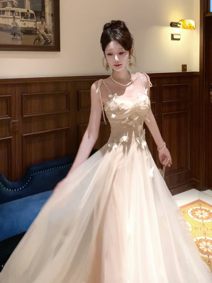 French-style 3D Butterfly Long Prom DressA Line Evening Gown L74