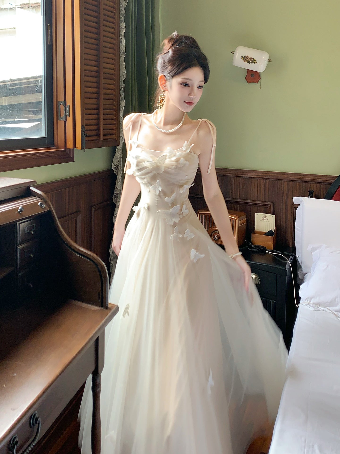 French-style 3D Butterfly Long Prom DressA Line Evening Gown L74