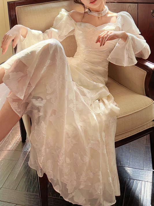 French-style Butterfly Formal Dress with Ruffled Long Sleeves Formal Gown L75