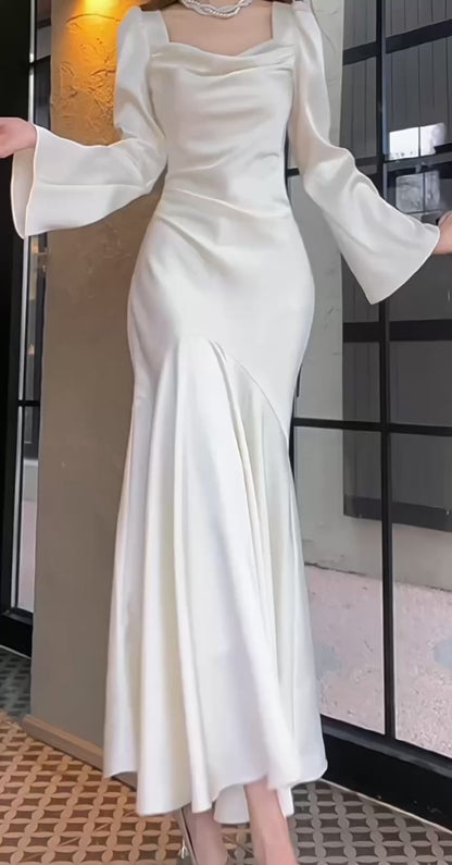 Meerjungfrau Elfenbein Langes Ballkleid Lange Ärmel Brautkleid J4802