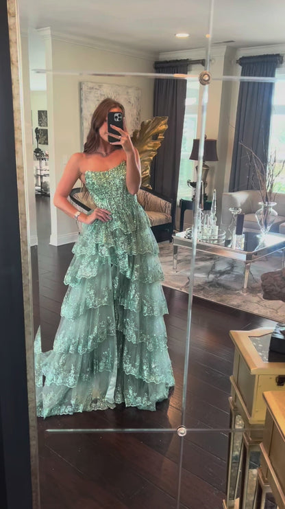 Green Applique Formal Prom Dress  Long Evening Party Dresses J9278
