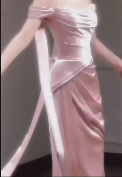 Off The Shoulder Pink Prom Dress Evening Dress Wedding Dress J9061