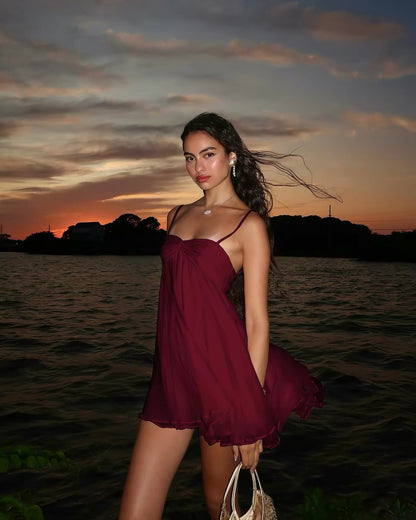 Spaghetti Straps A Line Pink Chiffon Homecoming Dress  J11044