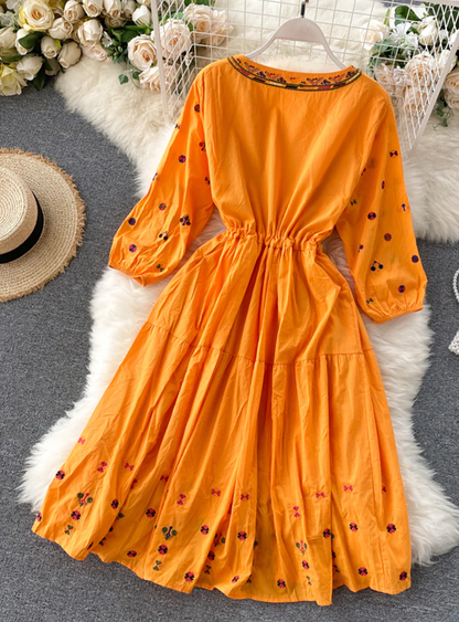 A line v neck embroidery long sleeve dress 3