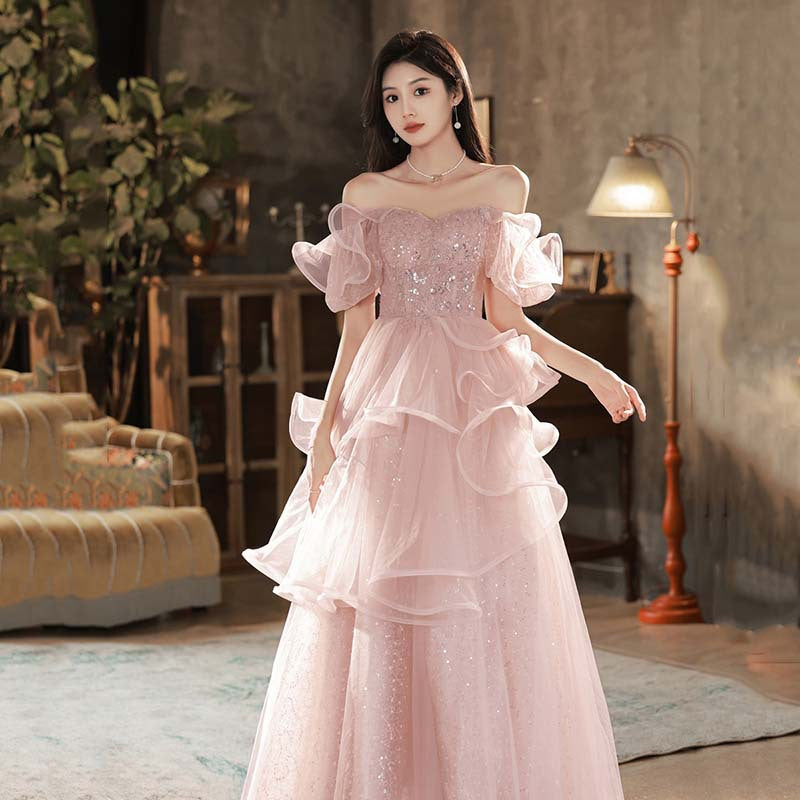 Pink Off  Shoulder  Long Prom Dress Sparkly Evening Dress Fairy Princess Dress 33