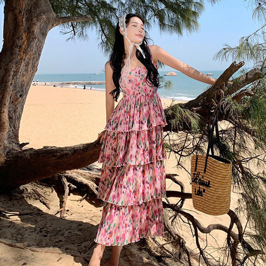 2023 Summer French Long Dress Holiday Floral Suspender Dress Beach Long Dress 69