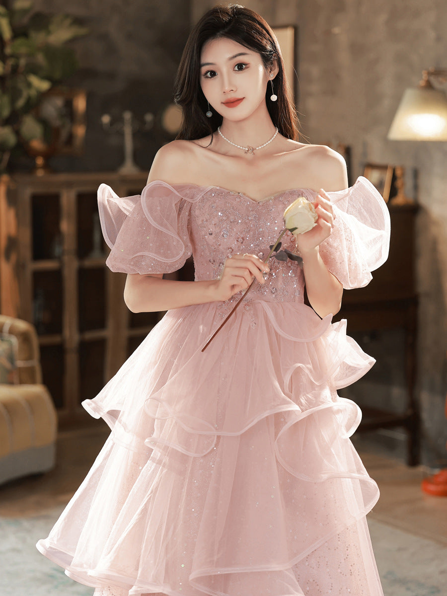 Pink Off  Shoulder  Long Prom Dress Sparkly Evening Dress Fairy Princess Dress 33