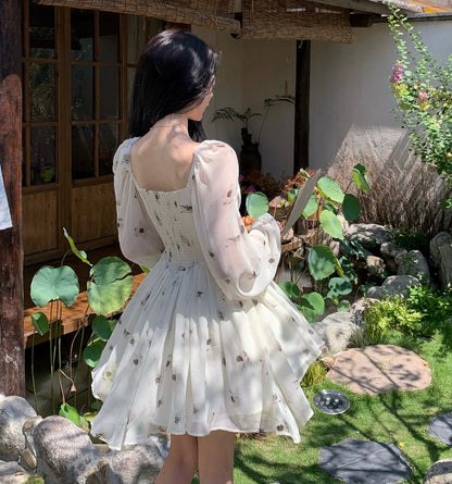 Summer Puff Sleeve Floral White French Fairy Dress  Short Dress 26