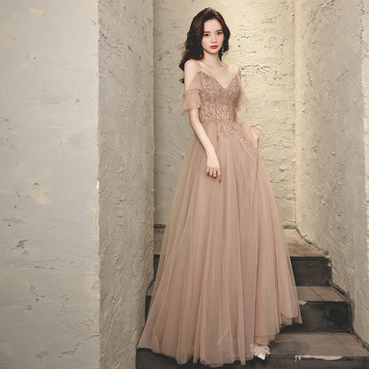 A Line Beading Long Prom Dress Fairy Tulle Evening Dress 102 - JulyProm