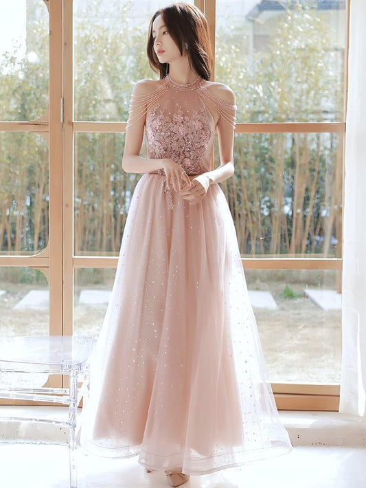 Pink Sweet Long Prom Dress Tulle Evening Dress 59