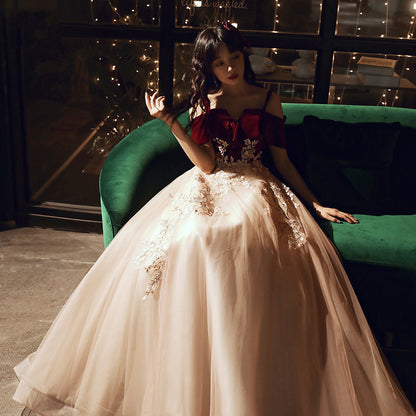 Velvet Tulle Long Prom Dress Lace Up Evening Dress 35 - JulyProm