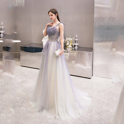 Gradient Purple Tulle Prom Dress A Line Formal Evening Dress 103 - JulyProm