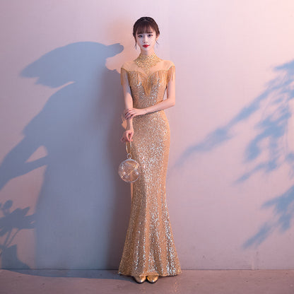 Sparkly Mermaid Long Prom Dress Tassel Evening Dress 54 - JulyProm