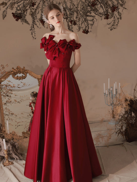 Off Shoulder Burgundy Long Prom Dress Lace Up Evening Dress  20